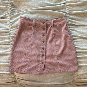 Light Pink Corduroy Mini Skirt Button Up
